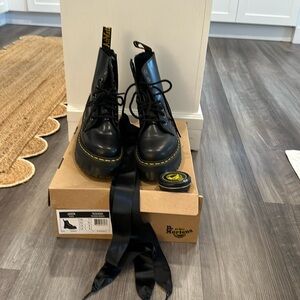 Dr Marten Jadon platform boots. Polished smooth black leather